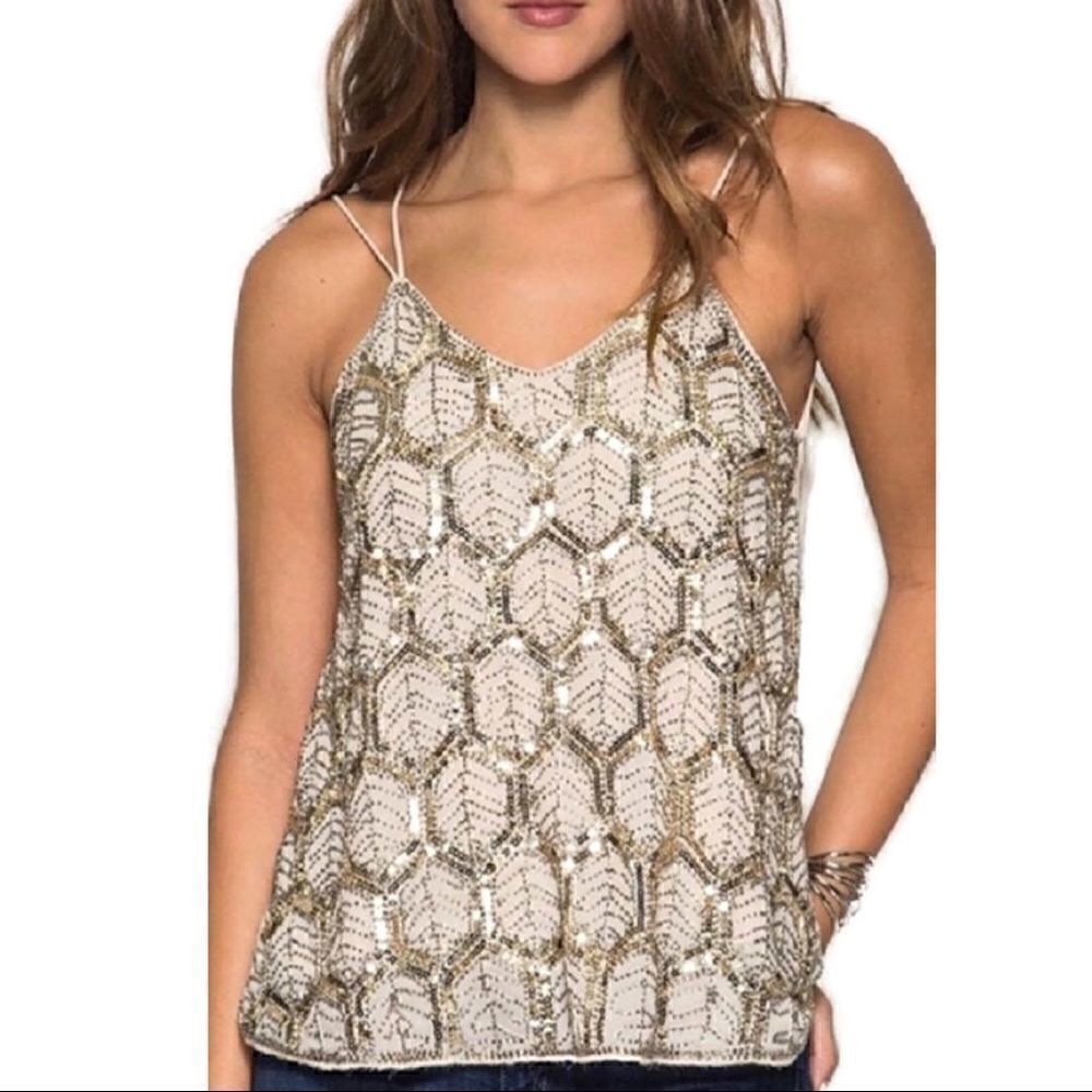 She + Sky Beaded Spaghetti Strap Camisole Sz S